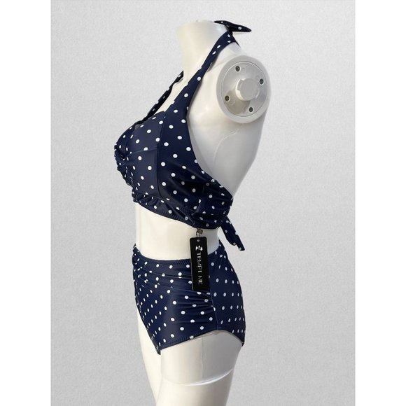 Tempt Me Navy/White Polka Dot Swim Two Piece Set (NWT) - Picture 2 of 3